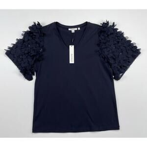 NWT Chico's Applique Mesh Flutter Sleeve V Neck T Shirt Navy Chico’s Size 0